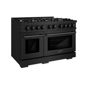 ZLINE - 48 in. 6.7 cu. ft. Select Double Oven Dual Fuel Range with 8 Burner Gas Cooktop in Black Stainless Steel