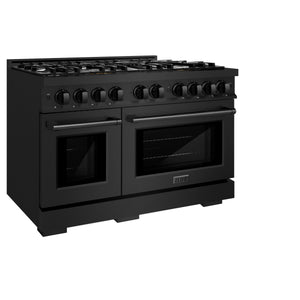 ZLINE - 48 in. 6.7 cu. ft. Select Double Oven Dual Fuel Range with 8 Burner Gas Cooktop in Black Stainless Steel
