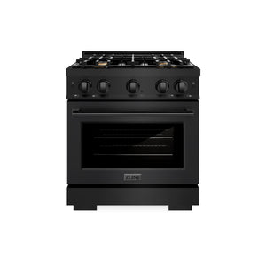 ZLINE - 30 in. 4.2 cu. ft. Select Gas Range with Convection Gas Oven in Black Stainless Steel with 4 Brass Burners (HGRB-BR-30)