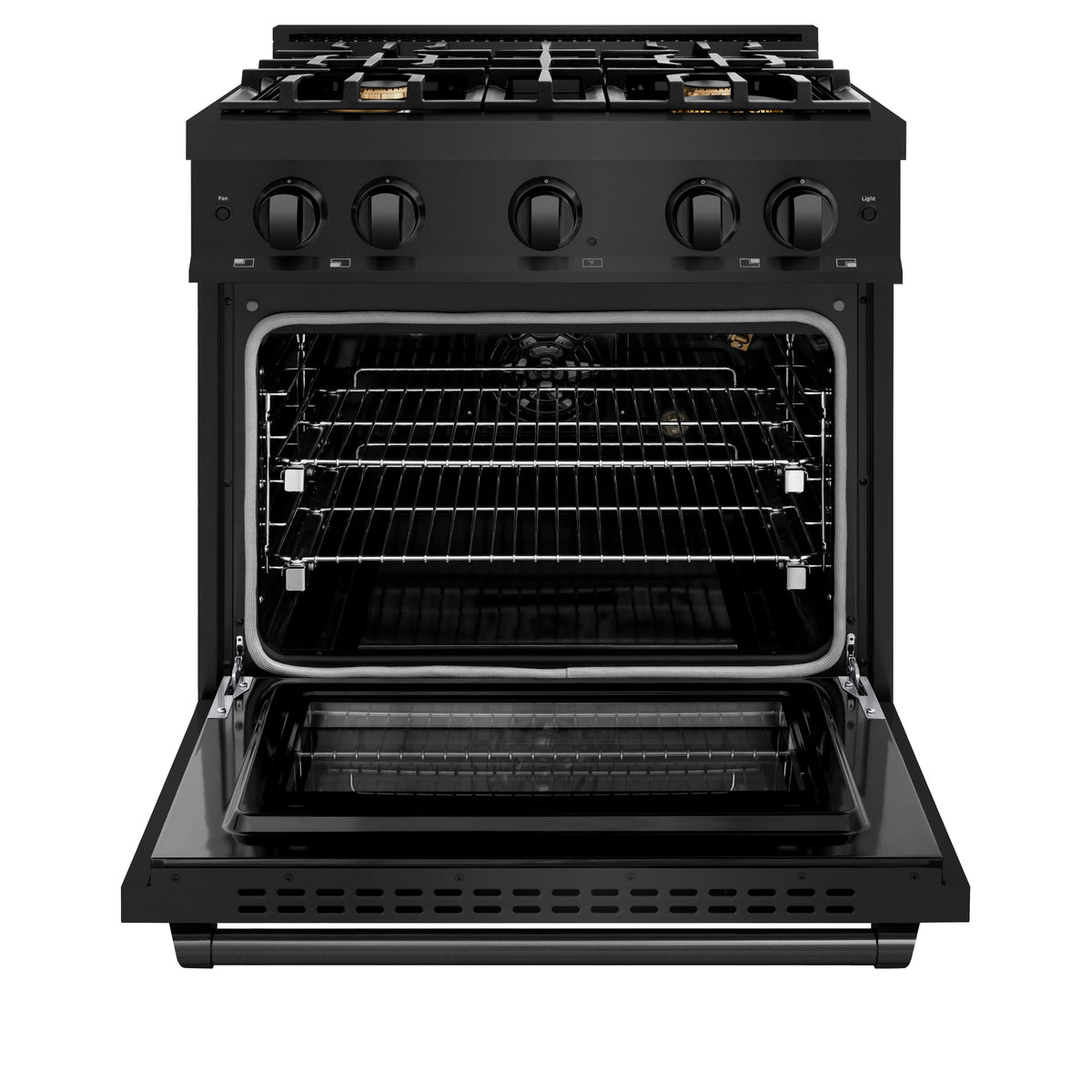 ZLINE - 30 in. 4.2 cu. ft. Select Gas Range with Convection Gas Oven in Black Stainless Steel with 4 Brass Burners (HGRB-BR-30)