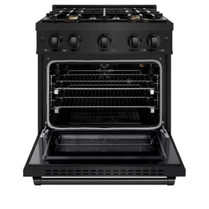ZLINE - 30 in. 4.2 cu. ft. Select Gas Range with Convection Gas Oven in Black Stainless Steel with 4 Brass Burners (HGRB-BR-30)