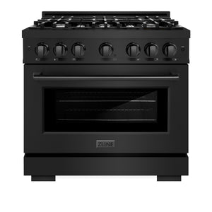 ZLINE - 36 in. 5.2 cu. ft. Select Gas Range with 6 Burner Cooktop and Convection Gas Oven in Black Stainless Steel (HGRB-36)
