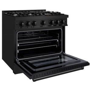 ZLINE - 36 in. 5.2 cu. ft. Select Gas Range with 6 Burner Cooktop and Convection Gas Oven in Black Stainless Steel (HGRB-36)