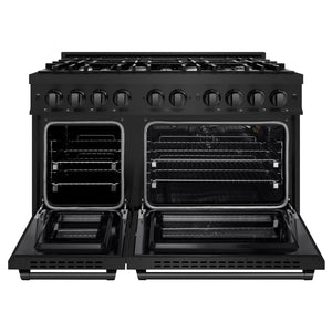 ZLINE - 48 in. 6.7 cu. ft. Select Double Oven Gas Range with 8 Burner Cooktop in Black Stainless Steel
