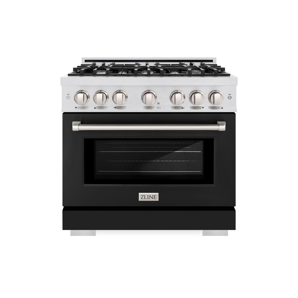 ZLINE - 36 in. 5.2 cu. ft. Select Dual Fuel Range with 6 Burner Gas Cooktop and Electric Convection Oven in Satin Stainless Steel with Black Matte Door