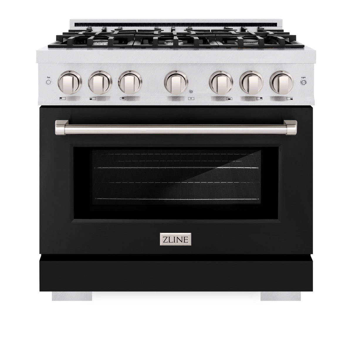 ZLINE - 36 in. 5.2 cu. ft. Select Dual Fuel Range with 6 Burner Gas Cooktop and Electric Convection Oven in Satin Stainless Steel with Black Matte Door