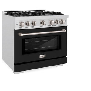 ZLINE - 36 in. 5.2 cu. ft. Select Dual Fuel Range with 6 Burner Gas Cooktop and Electric Convection Oven in Satin Stainless Steel with Black Matte Door