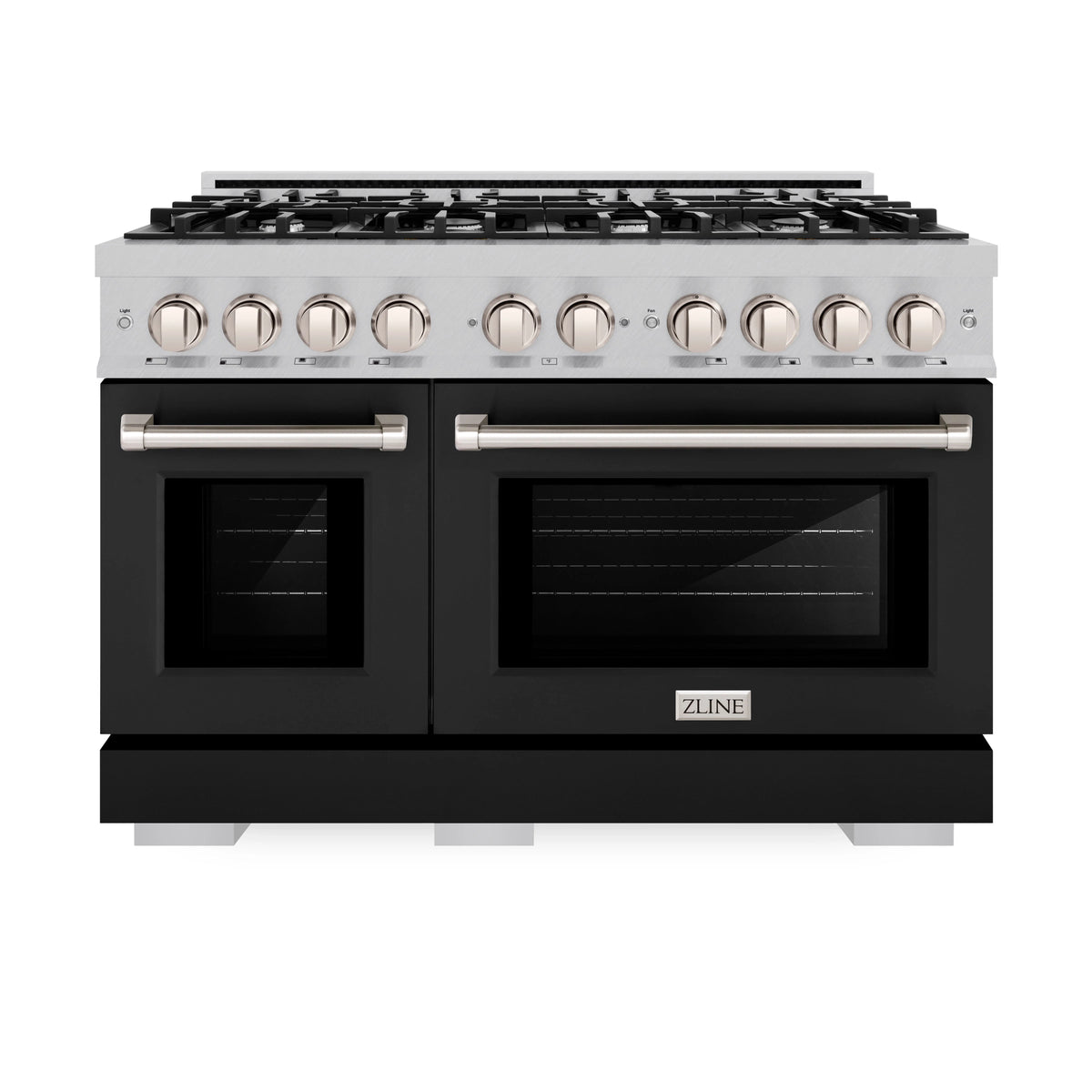 ZLINE - 48 in. 6.7 cu. ft. Select Double Oven Gas Range with 8 Burner Cooktop in Satin Stainless Steel with Black Matte Doors
