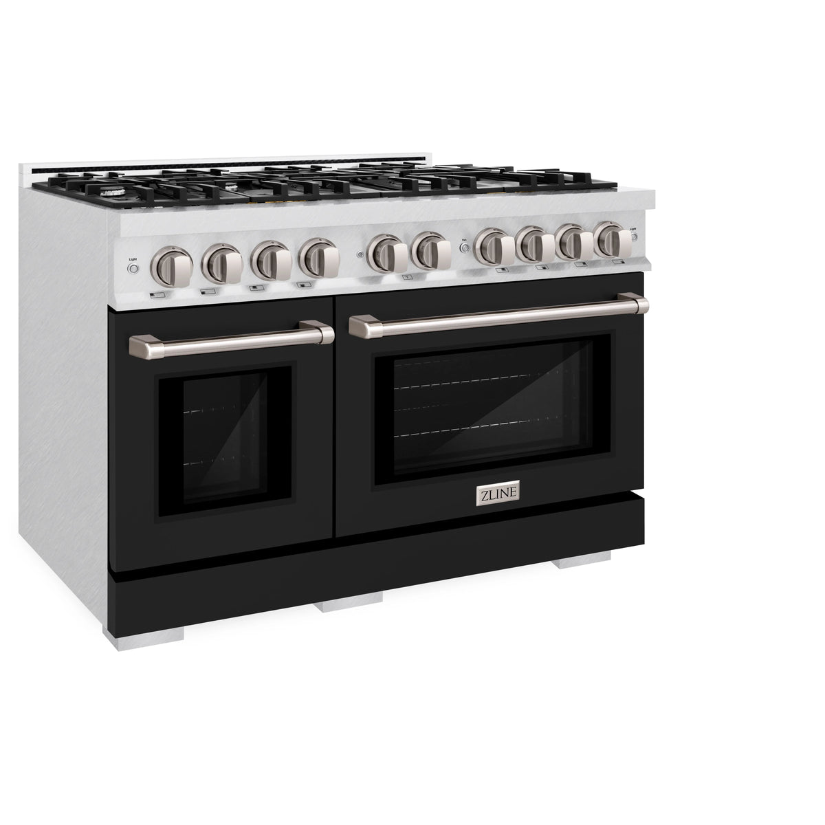 ZLINE - 48 in. 6.7 cu. ft. Select Double Oven Gas Range with 8 Burner Cooktop in Satin Stainless Steel with Black Matte Doors