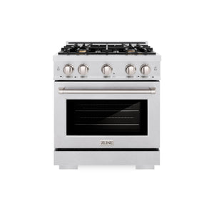 ZLINE - 30 in. 4.2 cu. ft. Select Dual Fuel Range with Gas Cooktop and Electric Convection Oven in Satin Stainless Steel with 4 Brass Burners