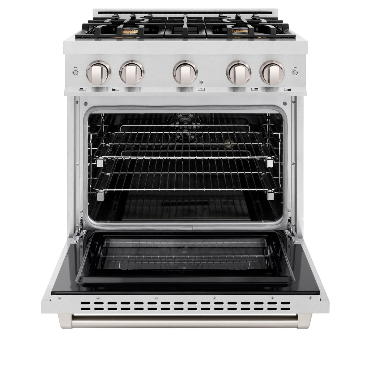 ZLINE - 30 in. 4.2 cu. ft. Select Dual Fuel Range with Gas Cooktop and Electric Convection Oven in Satin Stainless Steel with 4 Brass Burners