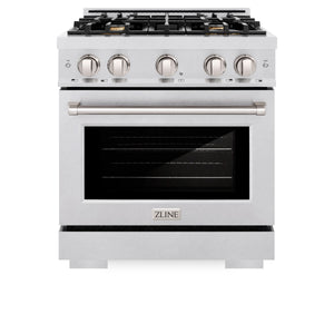 ZLINE - 30 in. 4.2 cu. ft. Select Dual Fuel Range with Gas Cooktop and Electric Convection Oven in Satin Stainless Steel with 4 Brass Burners