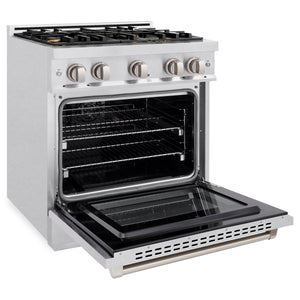 ZLINE - 30 in. 4.2 cu. ft. Select Dual Fuel Range with Gas Cooktop and Electric Convection Oven in Satin Stainless Steel with 4 Brass Burners
