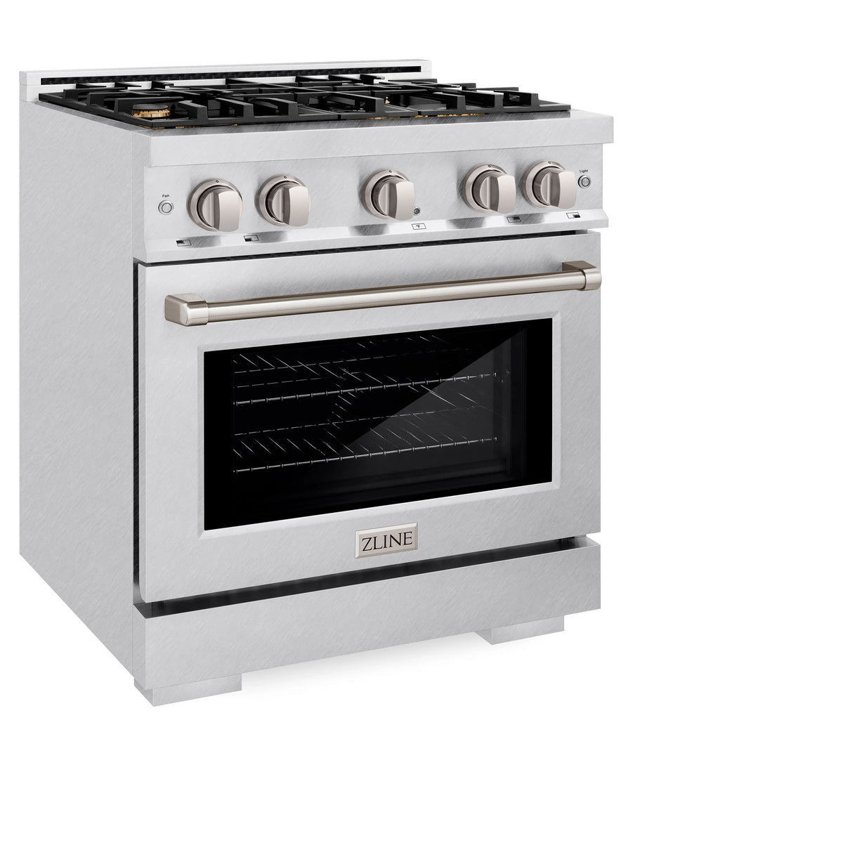 ZLINE - 30 in. 4.2 cu. ft. Select Dual Fuel Range with Gas Cooktop and Electric Convection Oven in Satin Stainless Steel with 4 Brass Burners