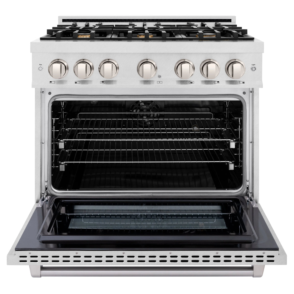 ZLINE - 36 in. 5.2 cu. ft. Select Dual Fuel Range with Gas Cooktop and Electric Convection Oven in Satin Stainless Steel with 6 Brass Burners