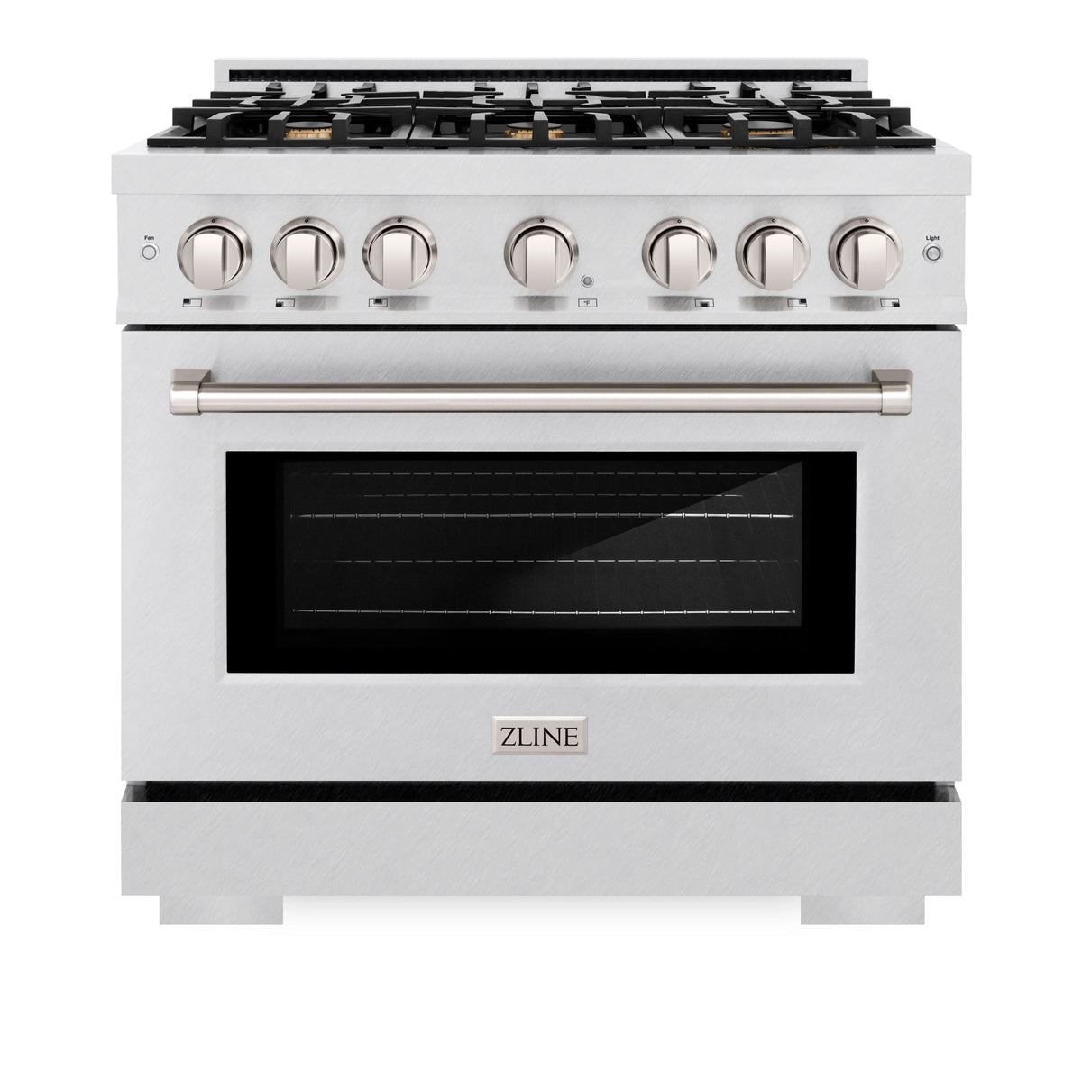 ZLINE - 36 in. 5.2 cu. ft. Select Dual Fuel Range with Gas Cooktop and Electric Convection Oven in Satin Stainless Steel with 6 Brass Burners