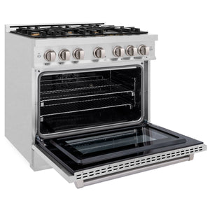 ZLINE - 36 in. 5.2 cu. ft. Select Dual Fuel Range with Gas Cooktop and Electric Convection Oven in Satin Stainless Steel with 6 Brass Burners