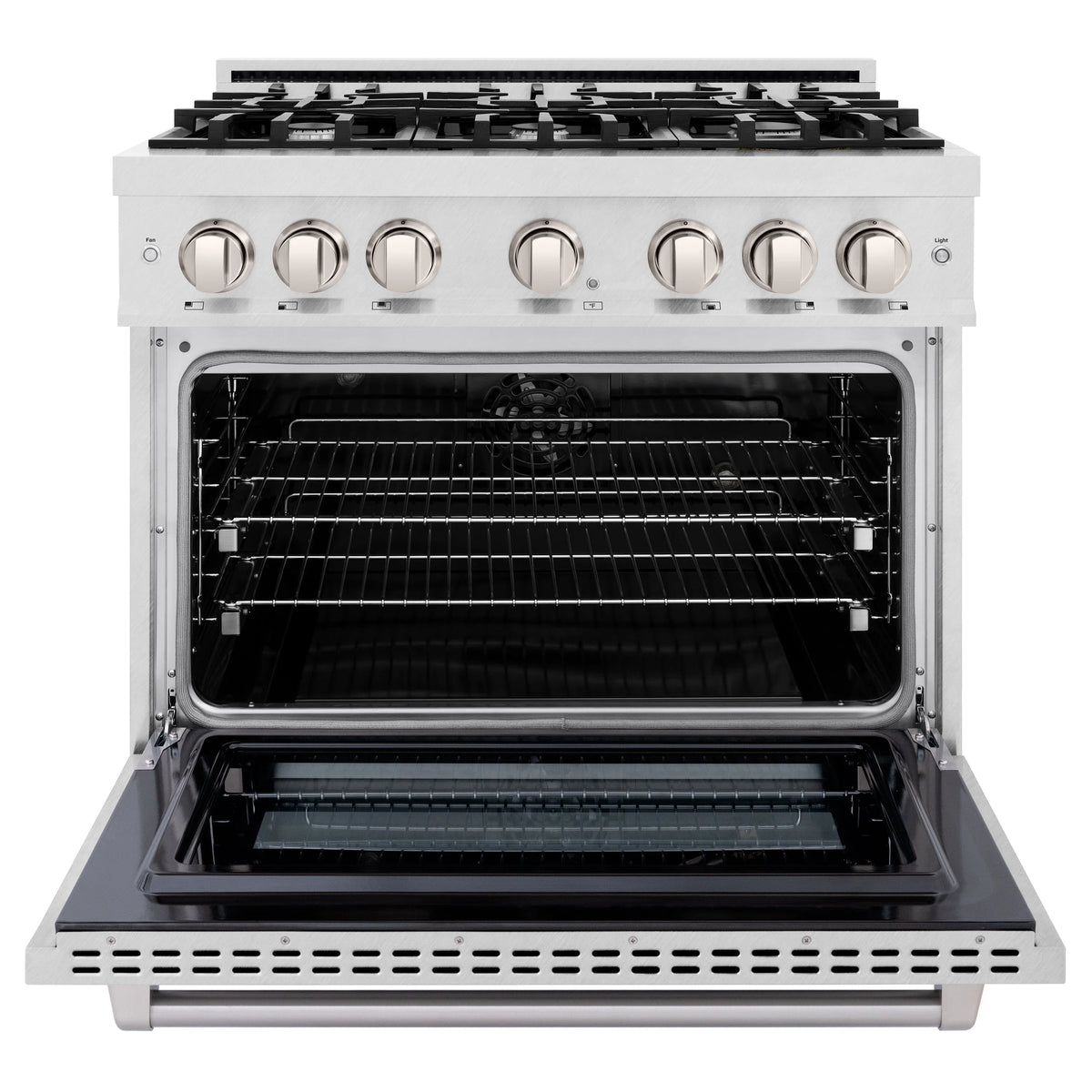 ZLINE - 36 in. 5.2 cu. ft. Select Dual Fuel Range with 6 Burner Gas Cooktop and Electric Convection Oven in Satin Stainless Steel