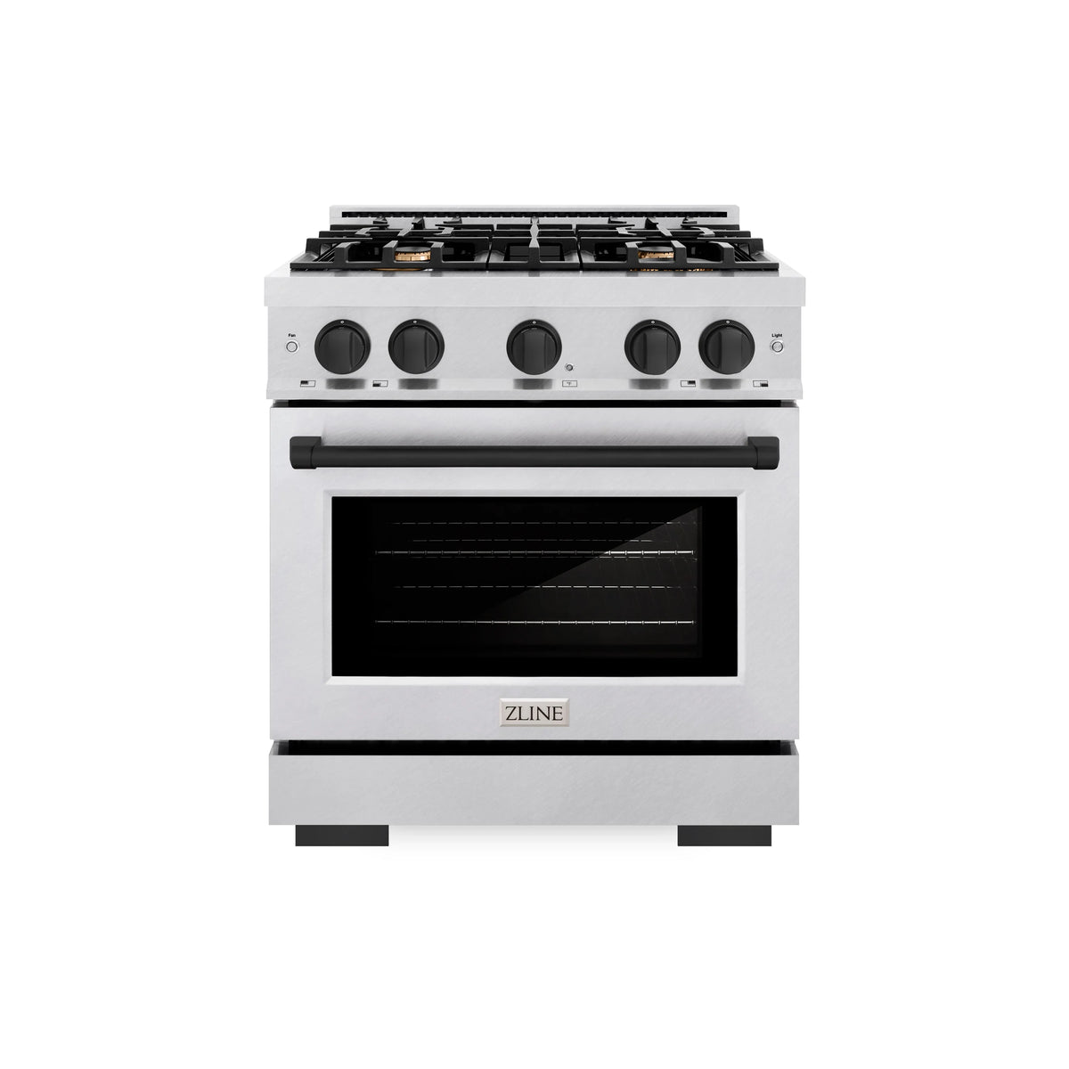 ZLINE - Autograph Edition 30 in. 4.2 cu. ft. Select Gas Range with 4 Burner Cooktop and Convection Gas Oven in Satin Stainless Steel and Matte Black Accents