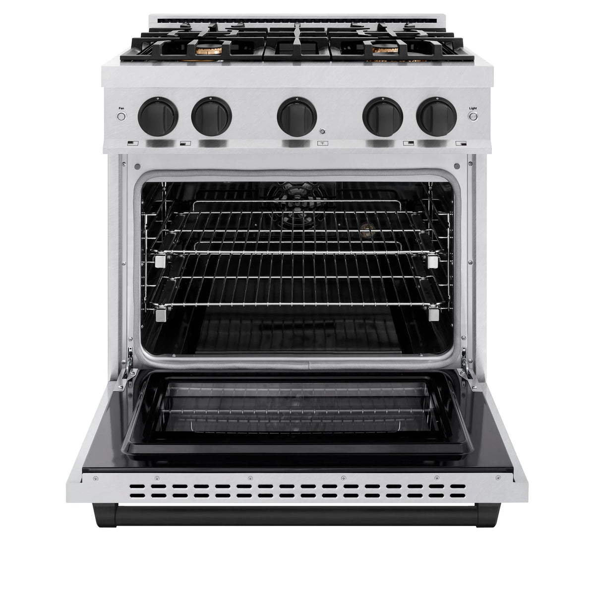 ZLINE - Autograph Edition 30 in. 4.2 cu. ft. Select Dual Fuel Range with 4 Burner Gas Cooktop and Electric Convection Oven in Satin Stainless Steel with Matte Black Accents
