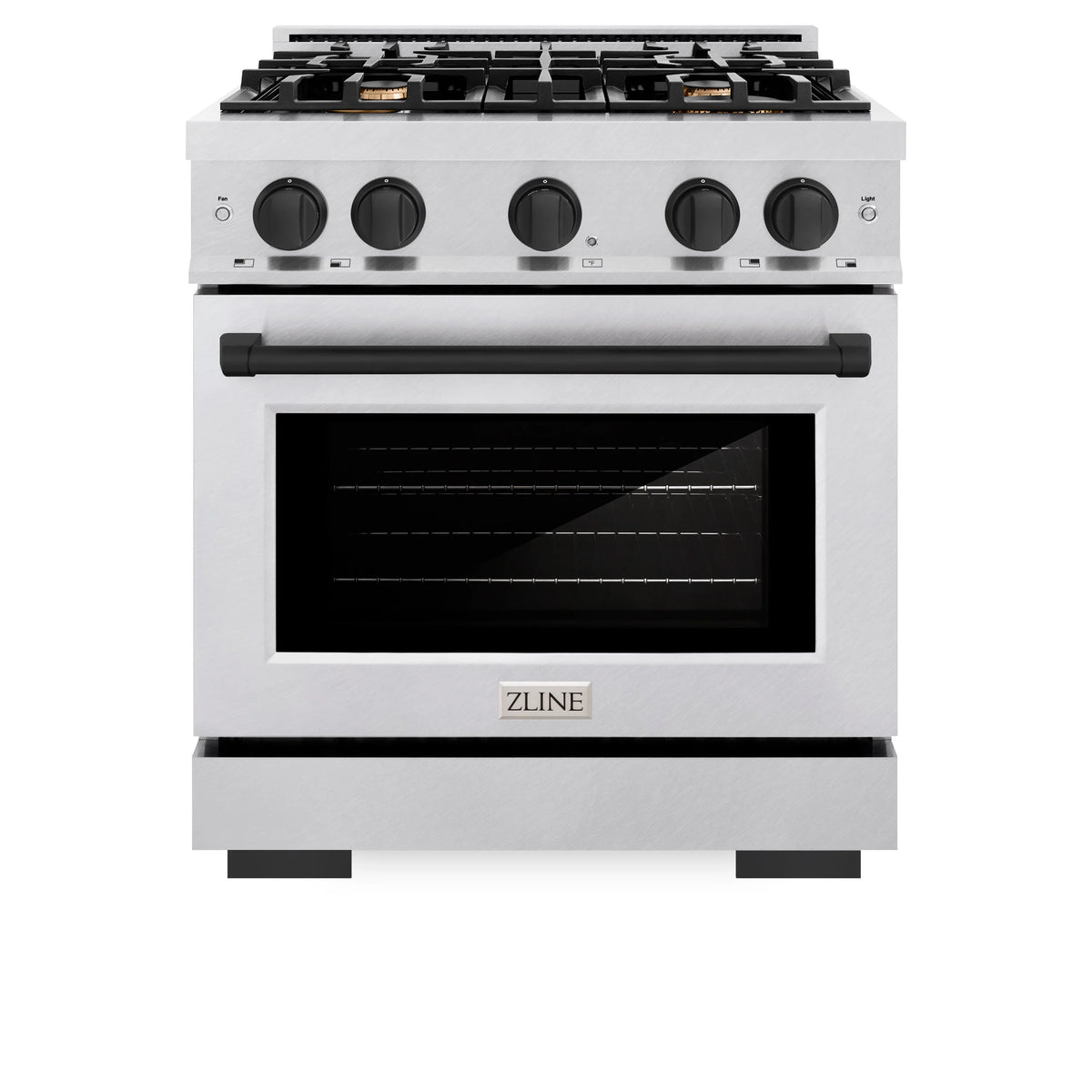 ZLINE - Autograph Edition 30 in. 4.2 cu. ft. Select Gas Range with 4 Burner Cooktop and Convection Gas Oven in Satin Stainless Steel and Matte Black Accents