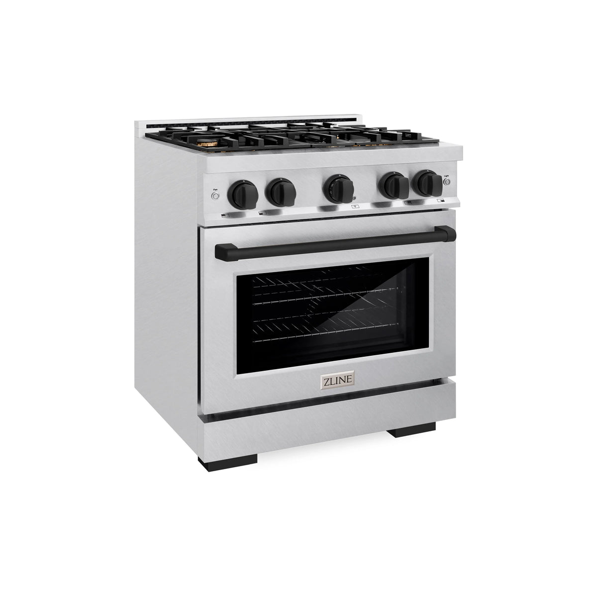 ZLINE - Autograph Edition 30 in. 4.2 cu. ft. Select Gas Range with 4 Burner Cooktop and Convection Gas Oven in Satin Stainless Steel and Matte Black Accents