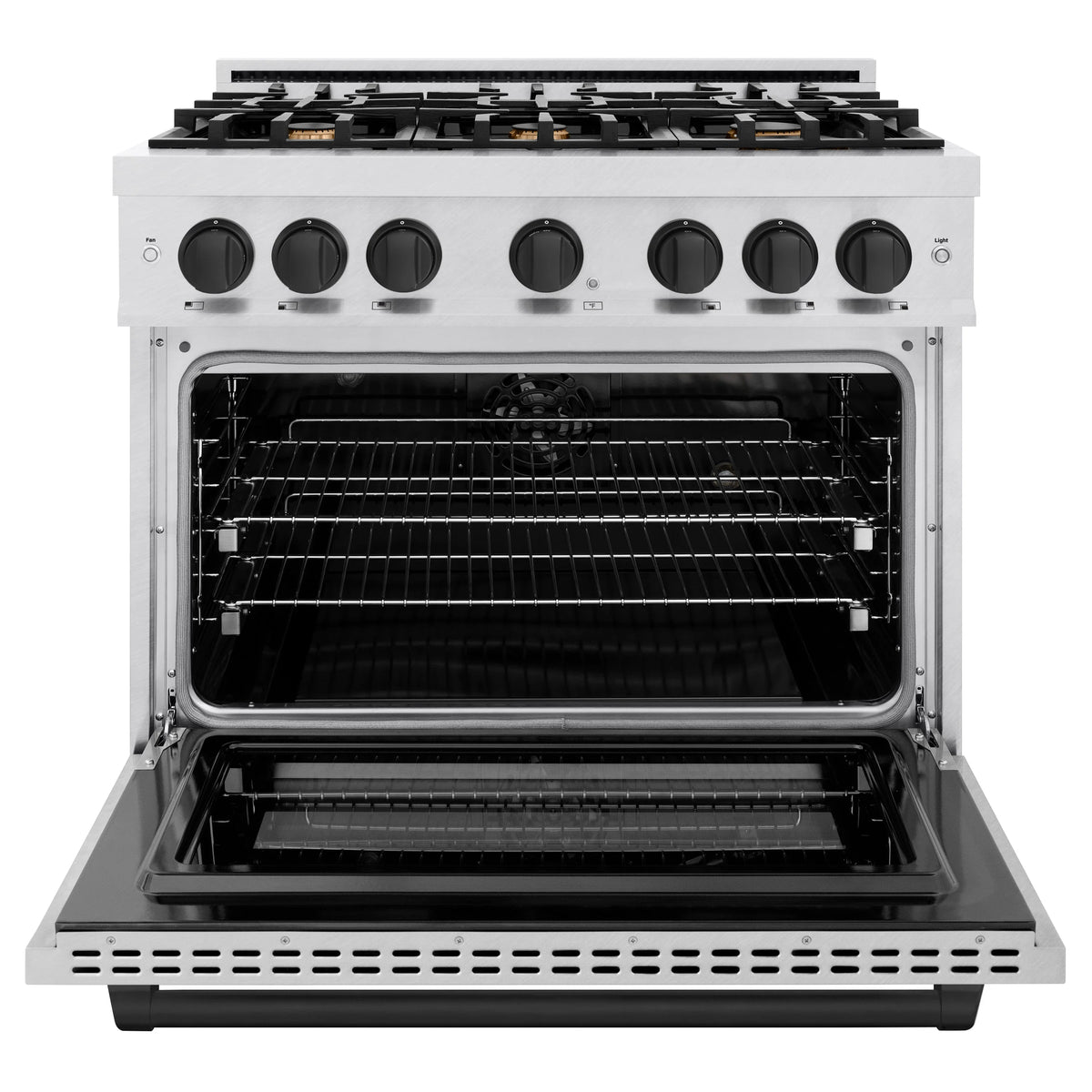ZLINE - Autograph Edition 36 in. 5.2 cu. ft. Select Dual Fuel Range with 6 Burner Gas Cooktop and Electric Convection Oven in Satin Stainless Steel with Matte Black Accents