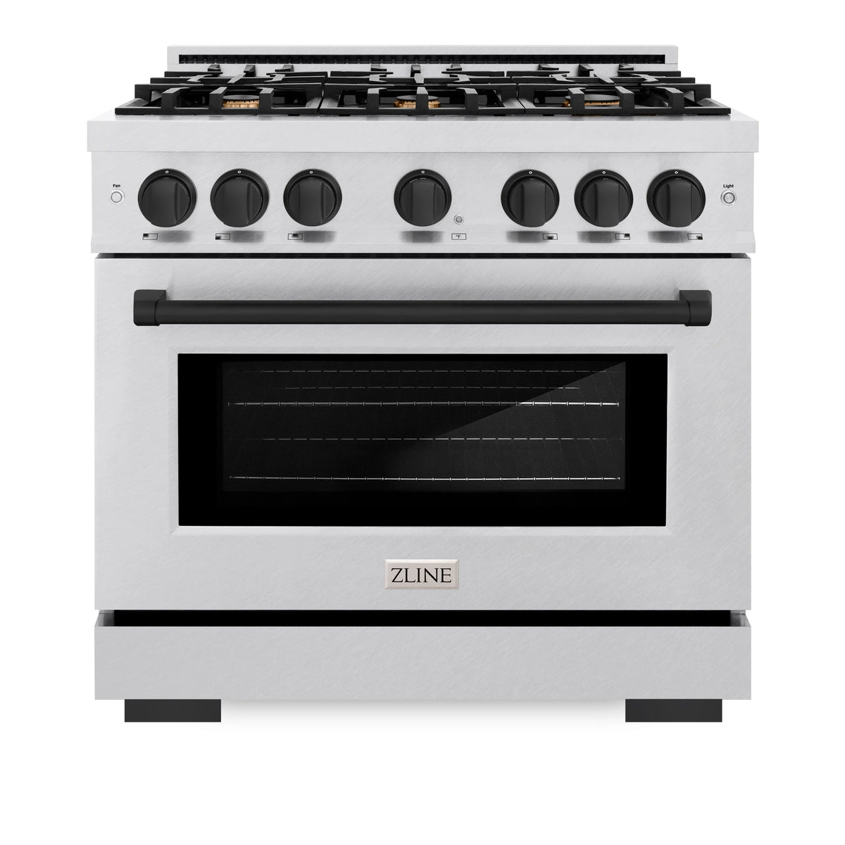 ZLINE - Autograph Edition 36 in. 5.2 cu. ft. Select Dual Fuel Range with 6 Burner Gas Cooktop and Electric Convection Oven in Satin Stainless Steel with Matte Black Accents