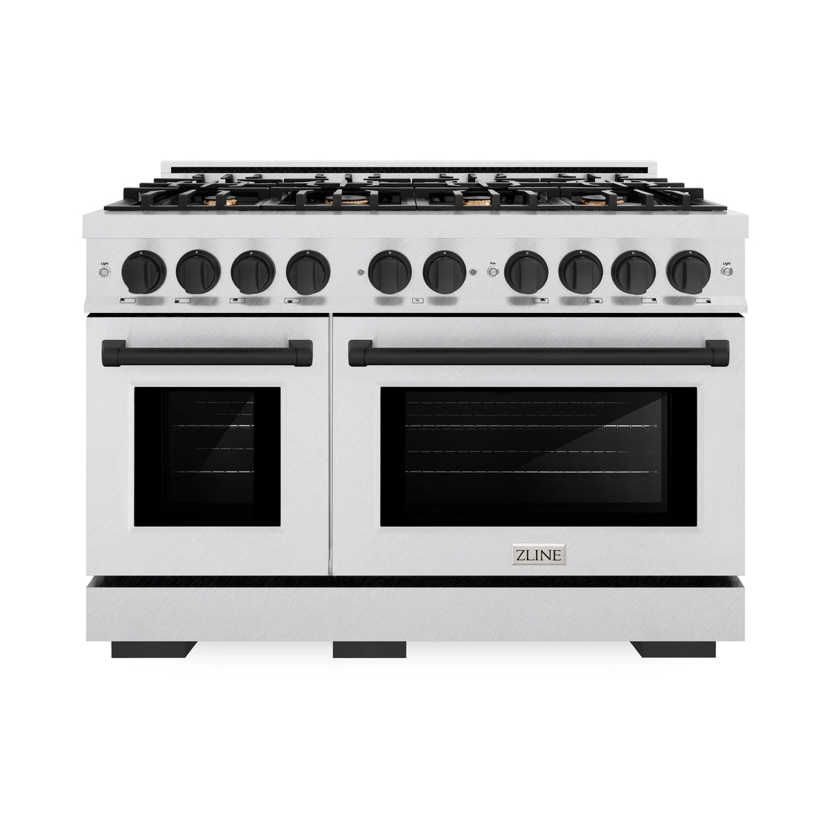 ZLINE - Autograph Edition 48 in. 6.7 cu. ft. Select Double Oven Dual Fuel Range with 8 Burner Gas Cooktop in Satin Stainless Steel and Matte Black Accents