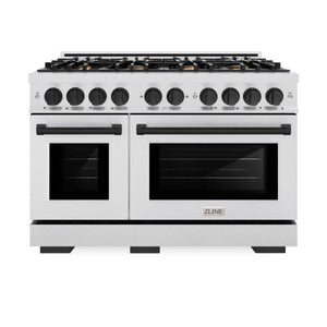 ZLINE - Autograph Edition 48 in. 6.7 cu. ft. Select Double Oven Dual Fuel Range with 8 Burner Gas Cooktop in Satin Stainless Steel and Matte Black Accents