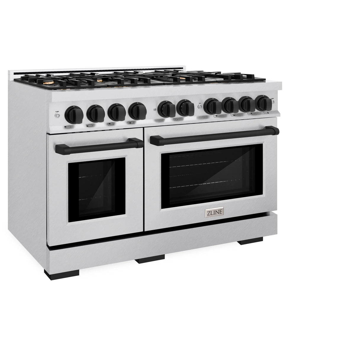 ZLINE - Autograph Edition 48 in. 6.7 cu. ft. Select Double Oven Dual Fuel Range with 8 Burner Gas Cooktop in Satin Stainless Steel and Matte Black Accents