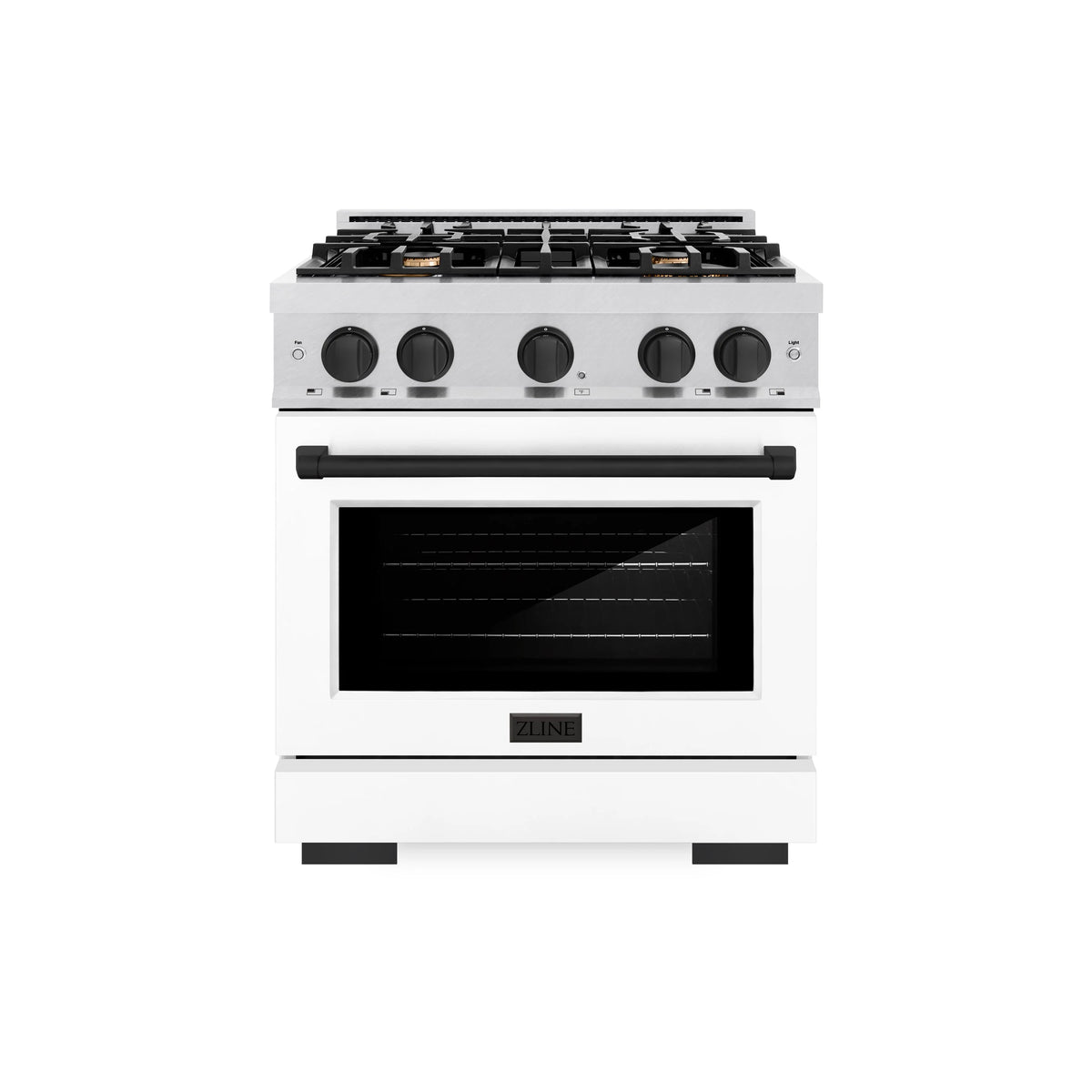 ZLINE - Autograph Edition 30 in. 4.2 cu. ft. Select Dual Fuel Range with 4 Burner Gas Cooktop and Electric Convection Oven in Satin Stainless Steel with White Matte Door and Matte Black Accents
