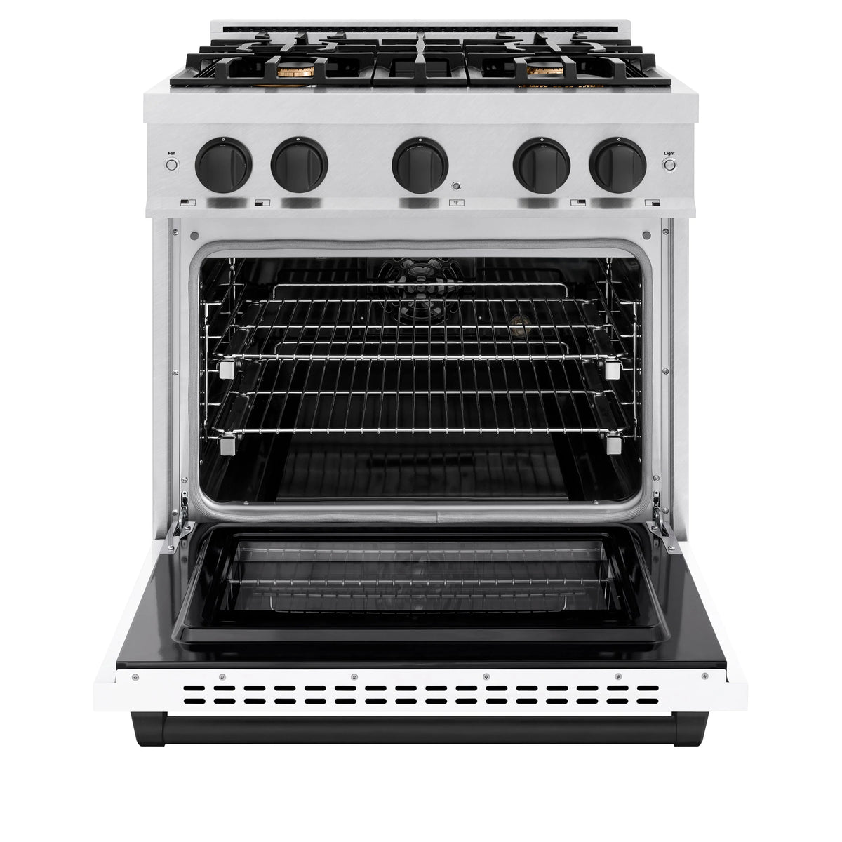 ZLINE - Autograph Edition 30 in. 4.2 cu. ft. Select Dual Fuel Range with 4 Burner Gas Cooktop and Electric Convection Oven in Satin Stainless Steel with White Matte Door and Matte Black Accents