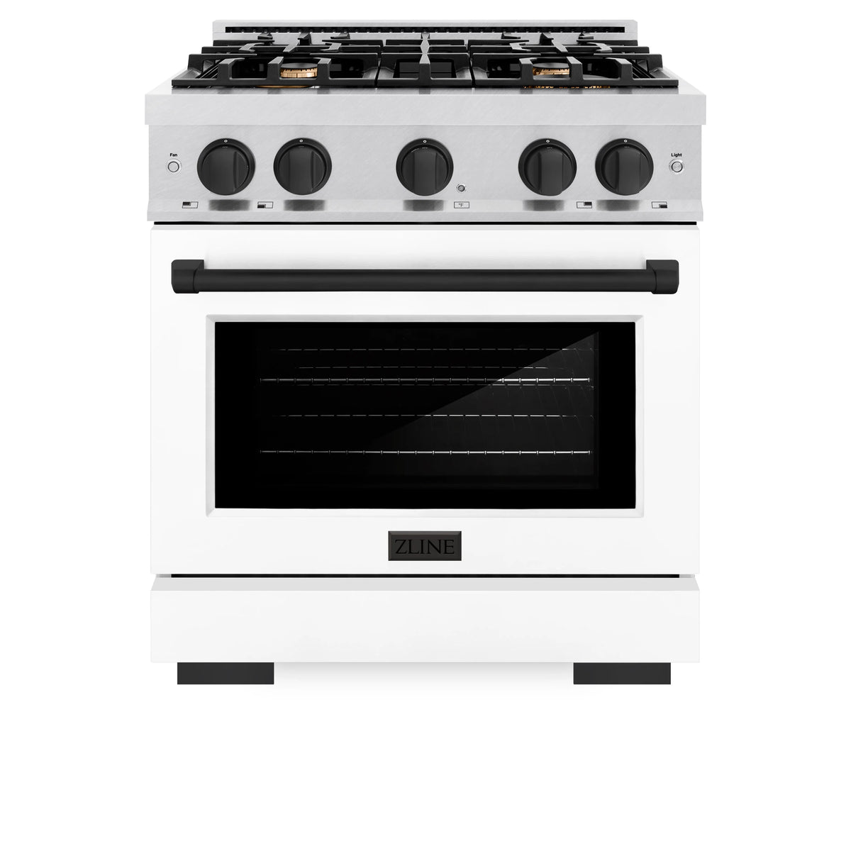 ZLINE - Autograph Edition 30 in. 4.2 cu. ft. Select Dual Fuel Range with 4 Burner Gas Cooktop and Electric Convection Oven in Satin Stainless Steel with White Matte Door and Matte Black Accents