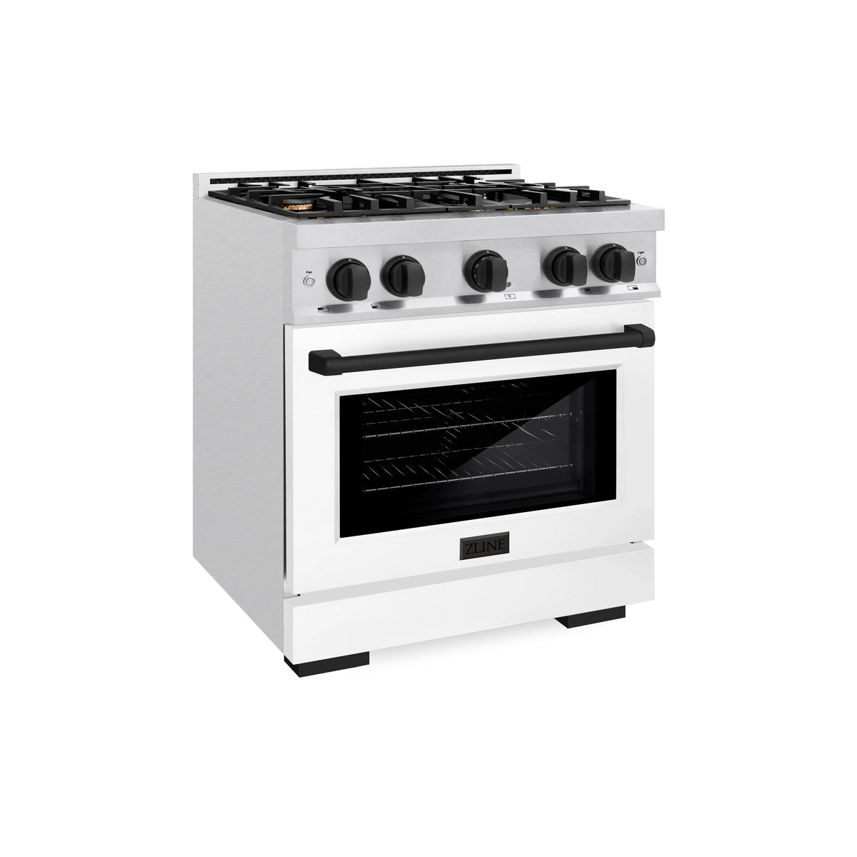 ZLINE - Autograph Edition 30 in. 4.2 cu. ft. Select Dual Fuel Range with 4 Burner Gas Cooktop and Electric Convection Oven in Satin Stainless Steel with White Matte Door and Matte Black Accents