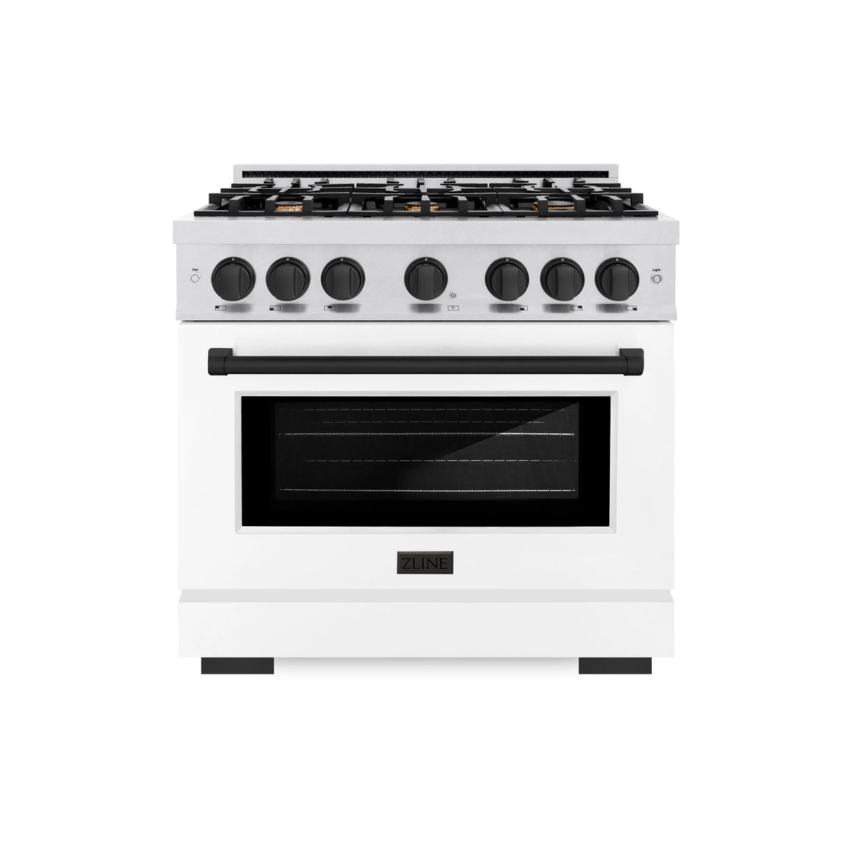 ZLINE - Autograph Edition 36 in. 5.2 cu. ft. Select Dual Fuel Range with 6 Burner Gas Cooktop and Electric Convection Oven in Satin Stainless Steel with White Matte Door and Matte Black Accents