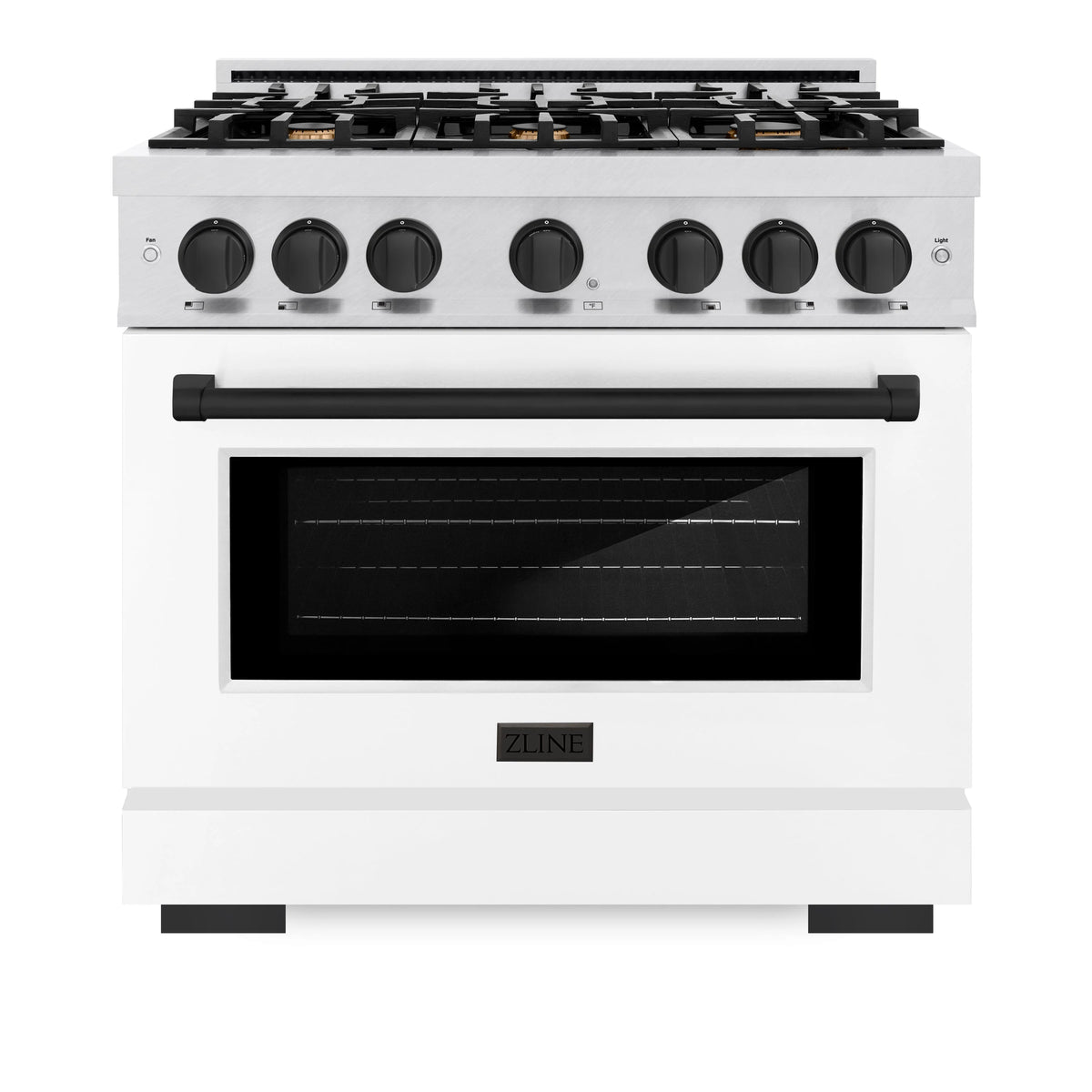 ZLINE - Autograph Edition 36 in. 5.2 cu. ft. Select Dual Fuel Range with 6 Burner Gas Cooktop and Electric Convection Oven in Satin Stainless Steel with White Matte Door and Matte Black Accents