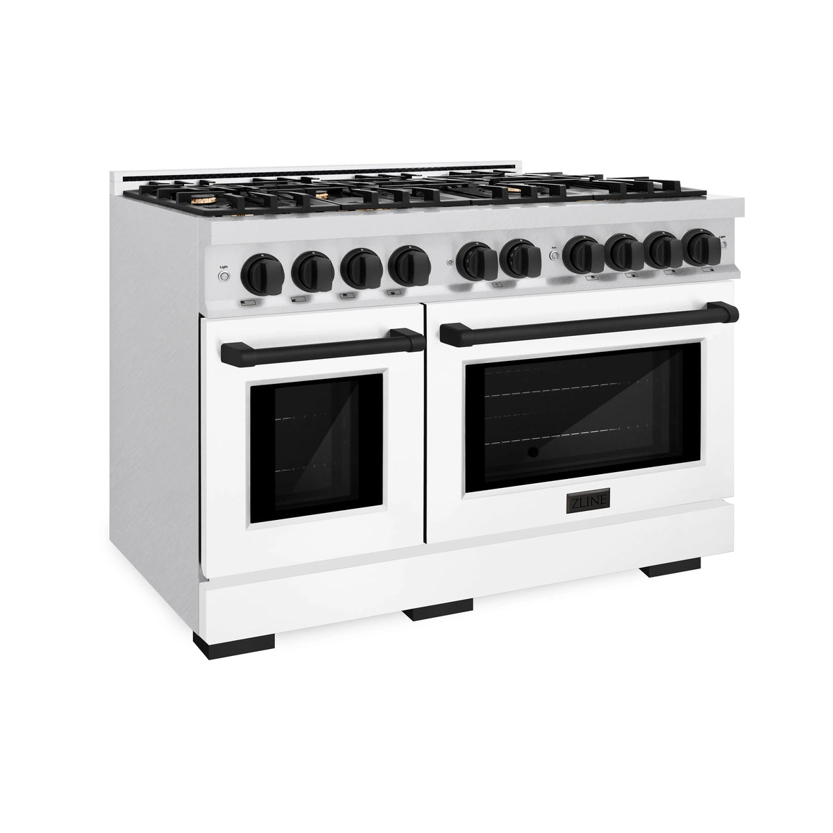 ZLINE - Autograph Edition 48 in. 6.7 cu. ft. Select Double Oven Dual Fuel Range with 8 Burner Gas Cooktop in Satin Stainless Steel with White Matte Doors and Matte Black Accents