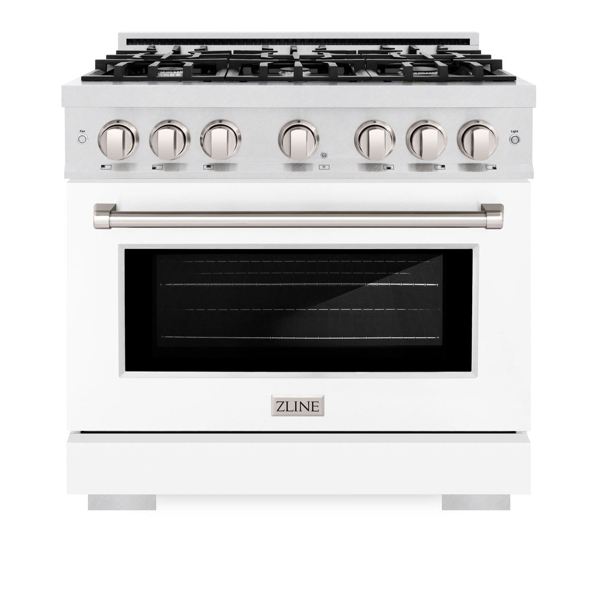 ZLINE - 36 in. 5.2 cu. ft. Select Dual Fuel Range with 6 Burner Gas Cooktop and Electric Convection Oven in Satin Stainless Steel with White Matte Door