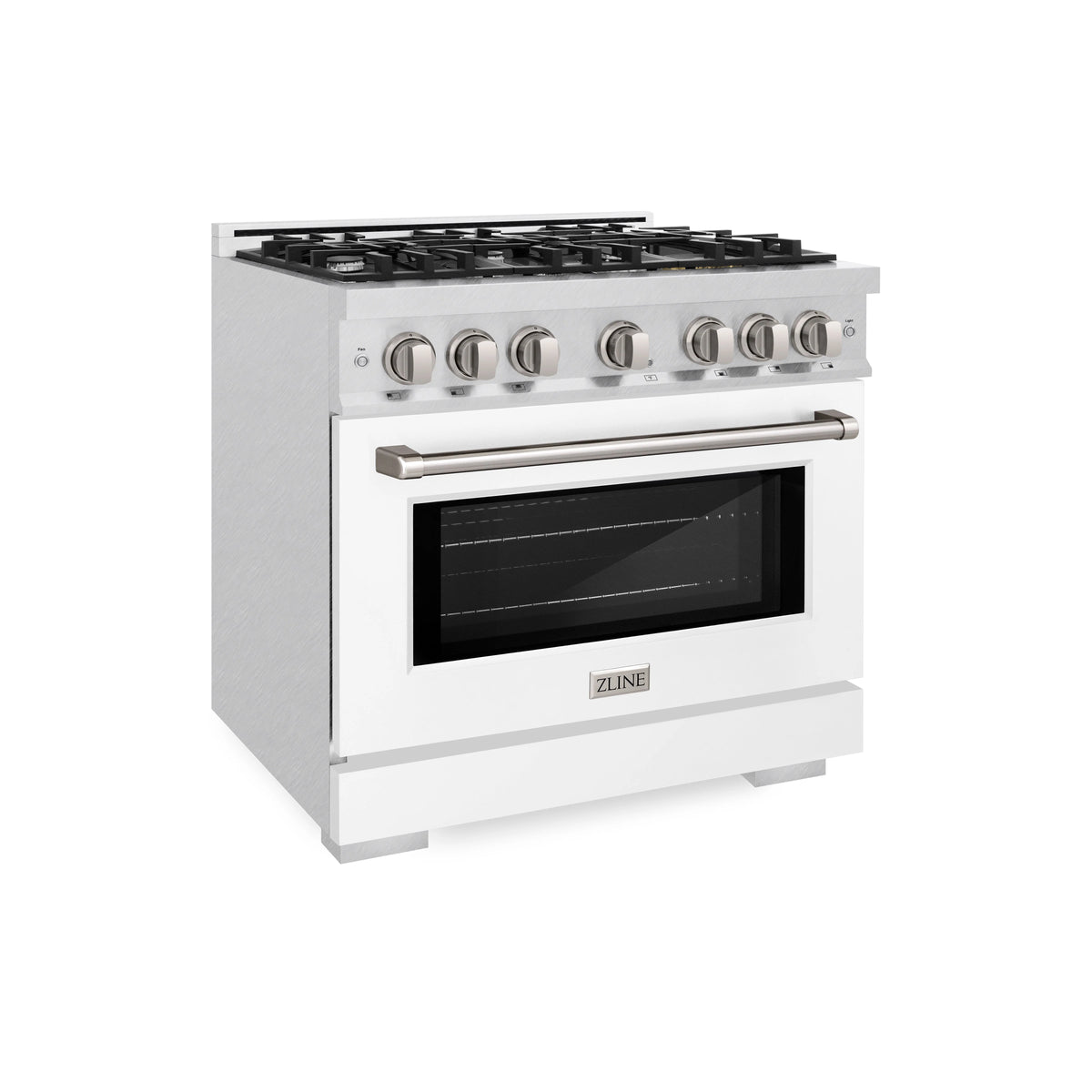 ZLINE - 36 in. 5.2 cu. ft. Select Dual Fuel Range with 6 Burner Gas Cooktop and Electric Convection Oven in Satin Stainless Steel with White Matte Door