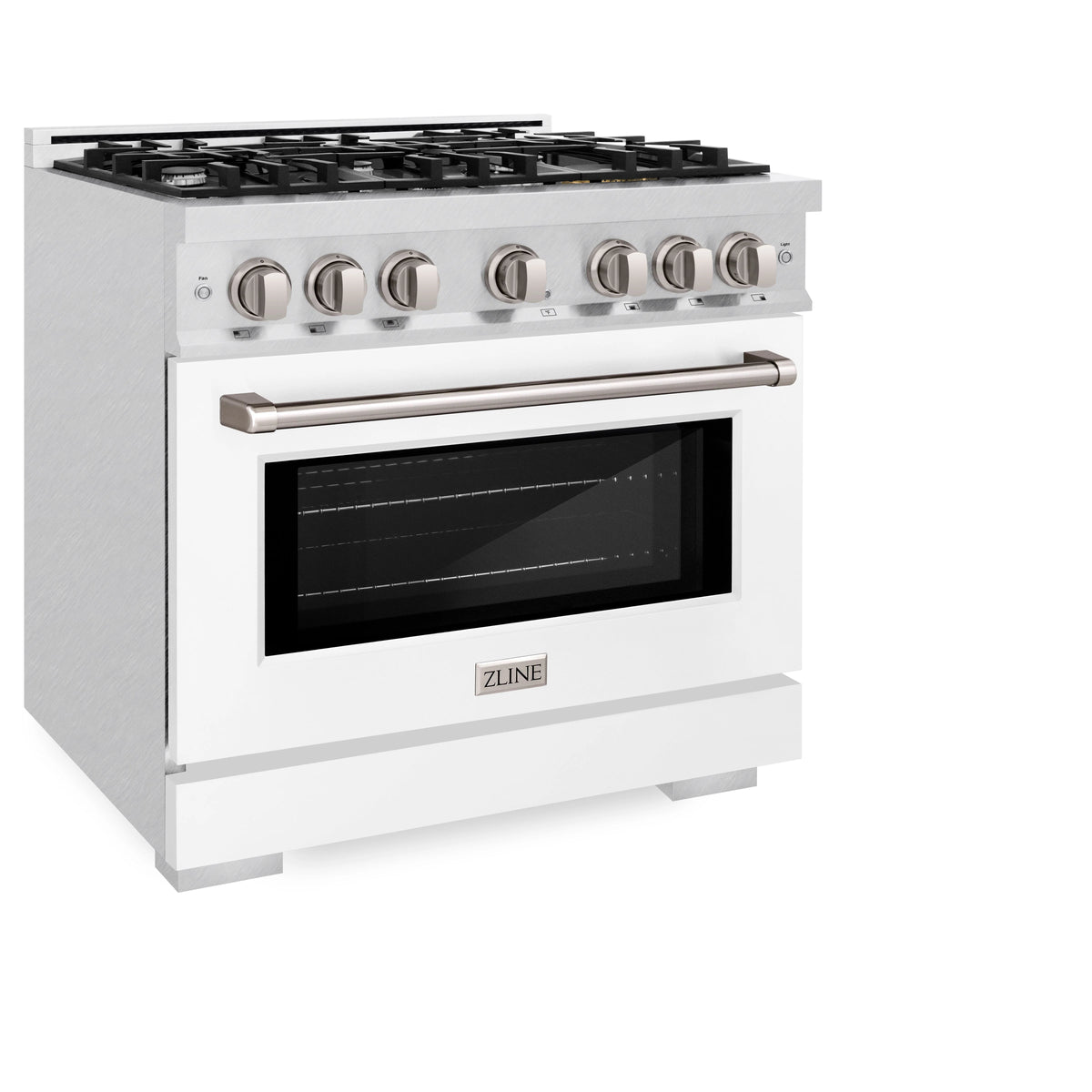 ZLINE - 36 in. 5.2 cu. ft. Select Dual Fuel Range with 6 Burner Gas Cooktop and Electric Convection Oven in Satin Stainless Steel with White Matte Door