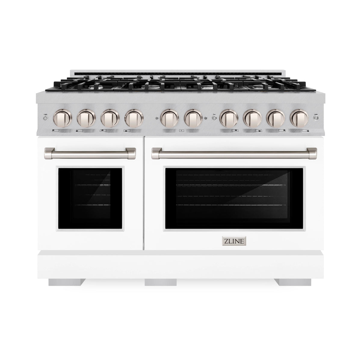 ZLINE - 48 in. 6.7 cu. ft. Select Double Oven Dual Fuel Range with 8 Burner Gas Cooktop in Satin Stainless Steel with White Matte Doors