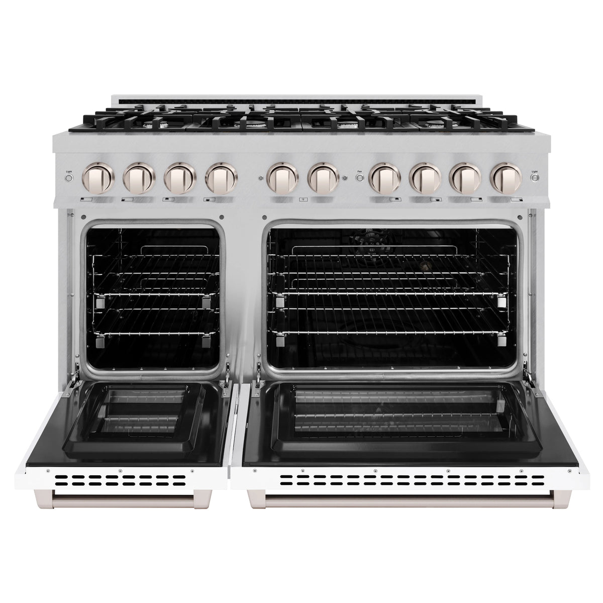 ZLINE - 48 in. 6.7 cu. ft. Select Double Oven Dual Fuel Range with 8 Burner Gas Cooktop in Satin Stainless Steel with Black Matte Doors