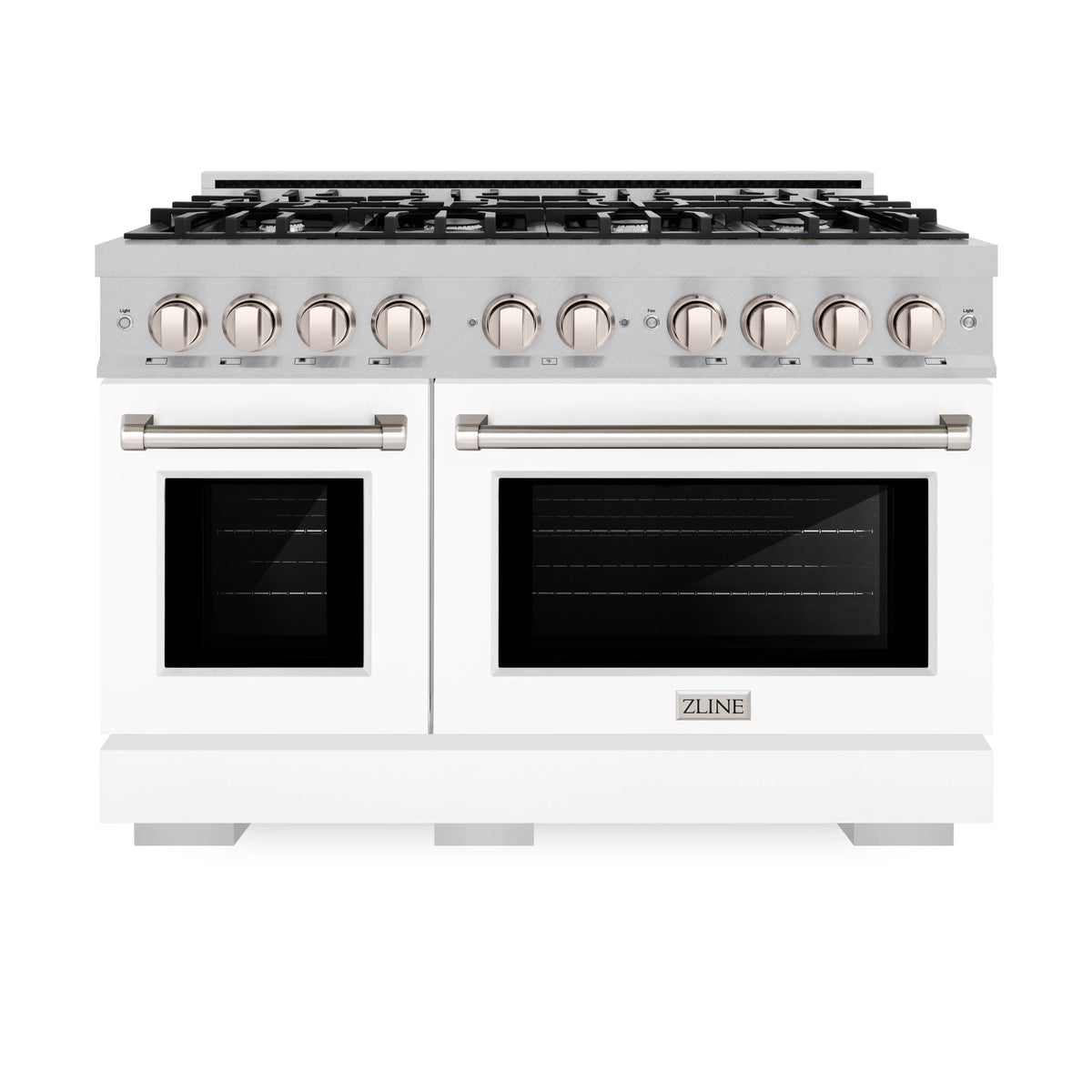 ZLINE - 48 in. 6.7 cu. ft. Select Double Oven Dual Fuel Range with 8 Burner Gas Cooktop in Satin Stainless Steel with White Matte Doors