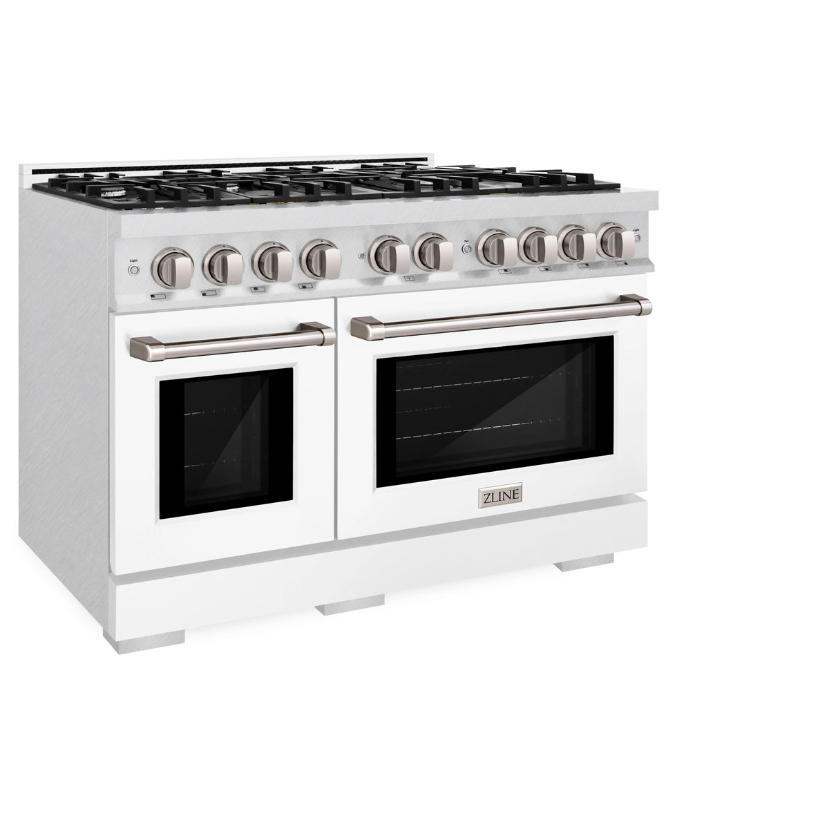 ZLINE - 48 in. 6.7 cu. ft. Select Double Oven Dual Fuel Range with 8 Burner Gas Cooktop in Satin Stainless Steel with White Matte Doors