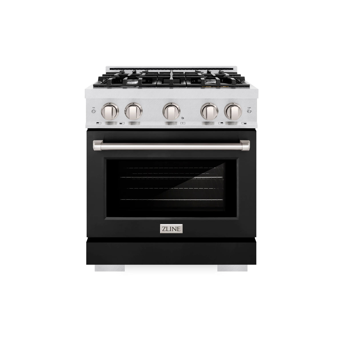 ZLINE - 30 in. 4.2 cu. ft. Select Gas Range with 4 Burner Cooktop and Convection Gas Oven in Satin Stainless Steel with Black Matte Door