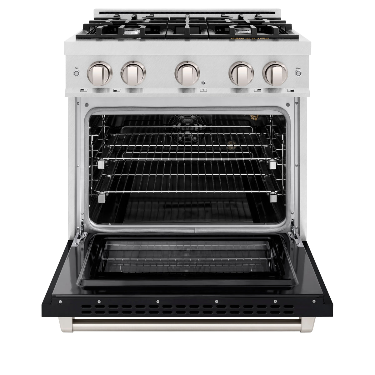 ZLINE - 30 in. 4.2 cu. ft. Select Gas Range with 4 Burner Cooktop and Convection Gas Oven in Satin Stainless Steel with Black Matte Door