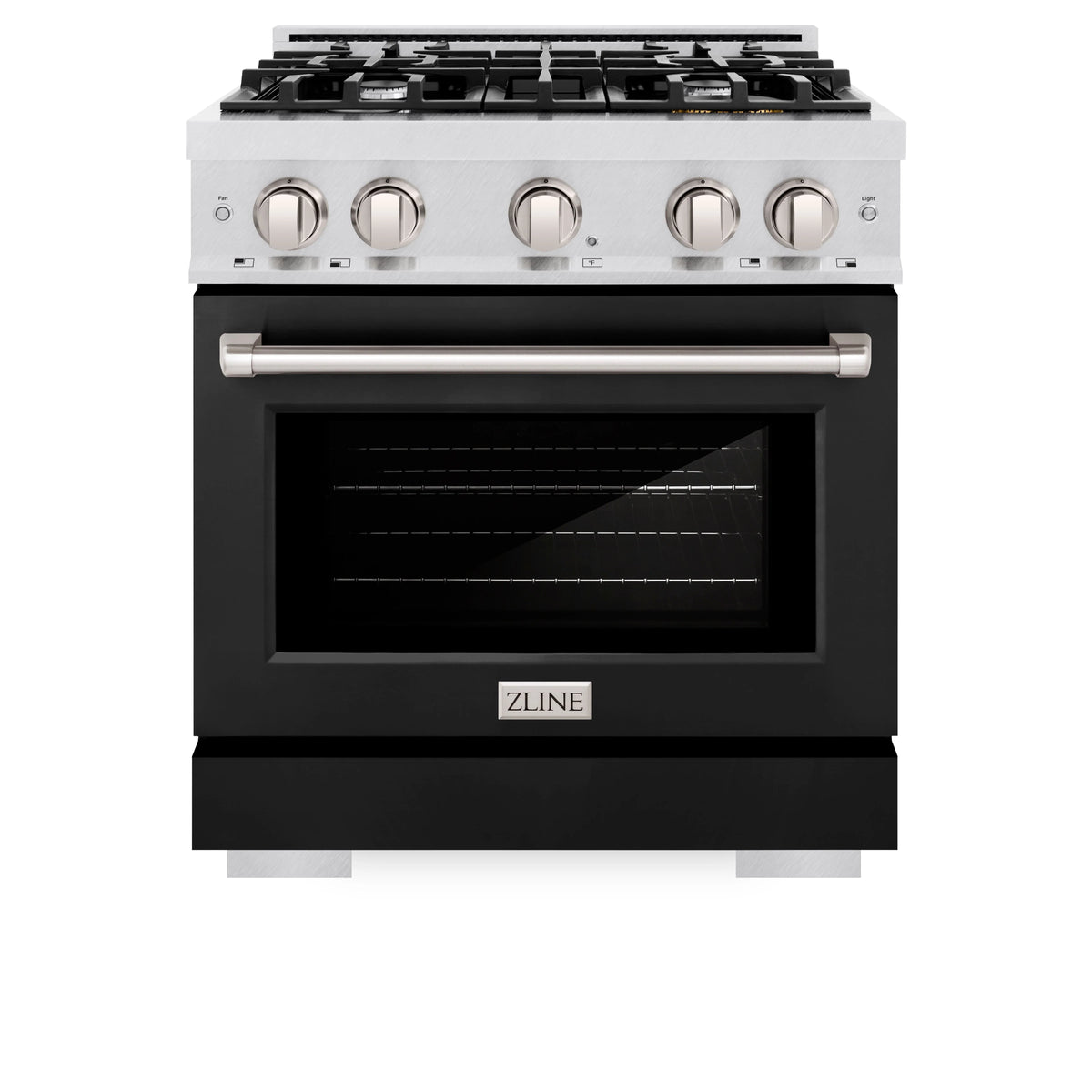 ZLINE - 30 in. 4.2 cu. ft. Select Gas Range with 4 Burner Cooktop and Convection Gas Oven in Satin Stainless Steel with Black Matte Door