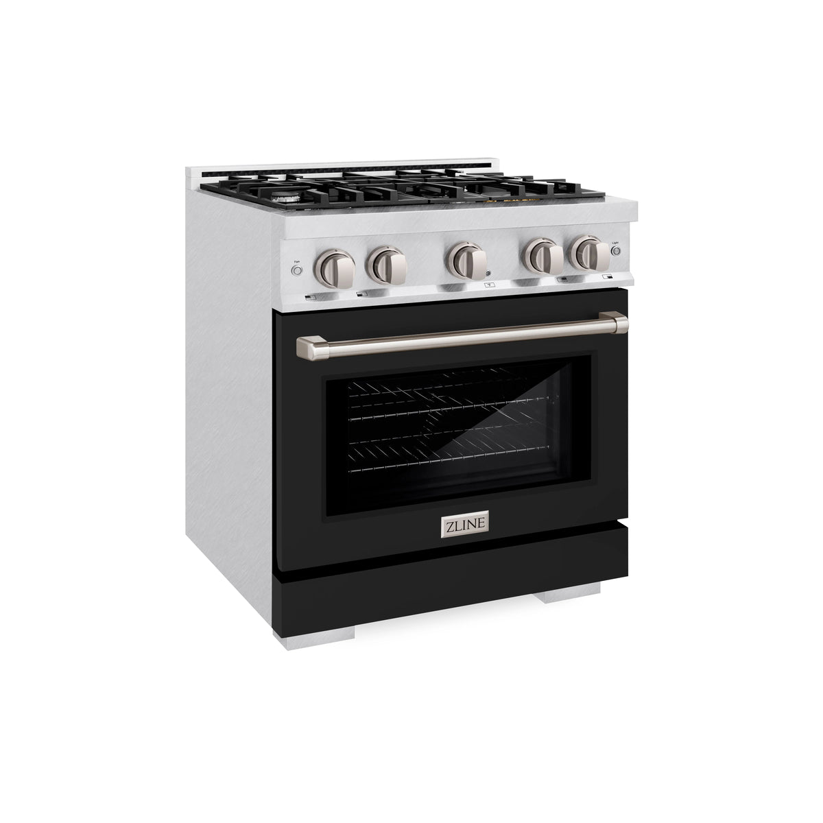 ZLINE - 30 in. 4.2 cu. ft. Select Gas Range with 4 Burner Cooktop and Convection Gas Oven in Satin Stainless Steel with Black Matte Door