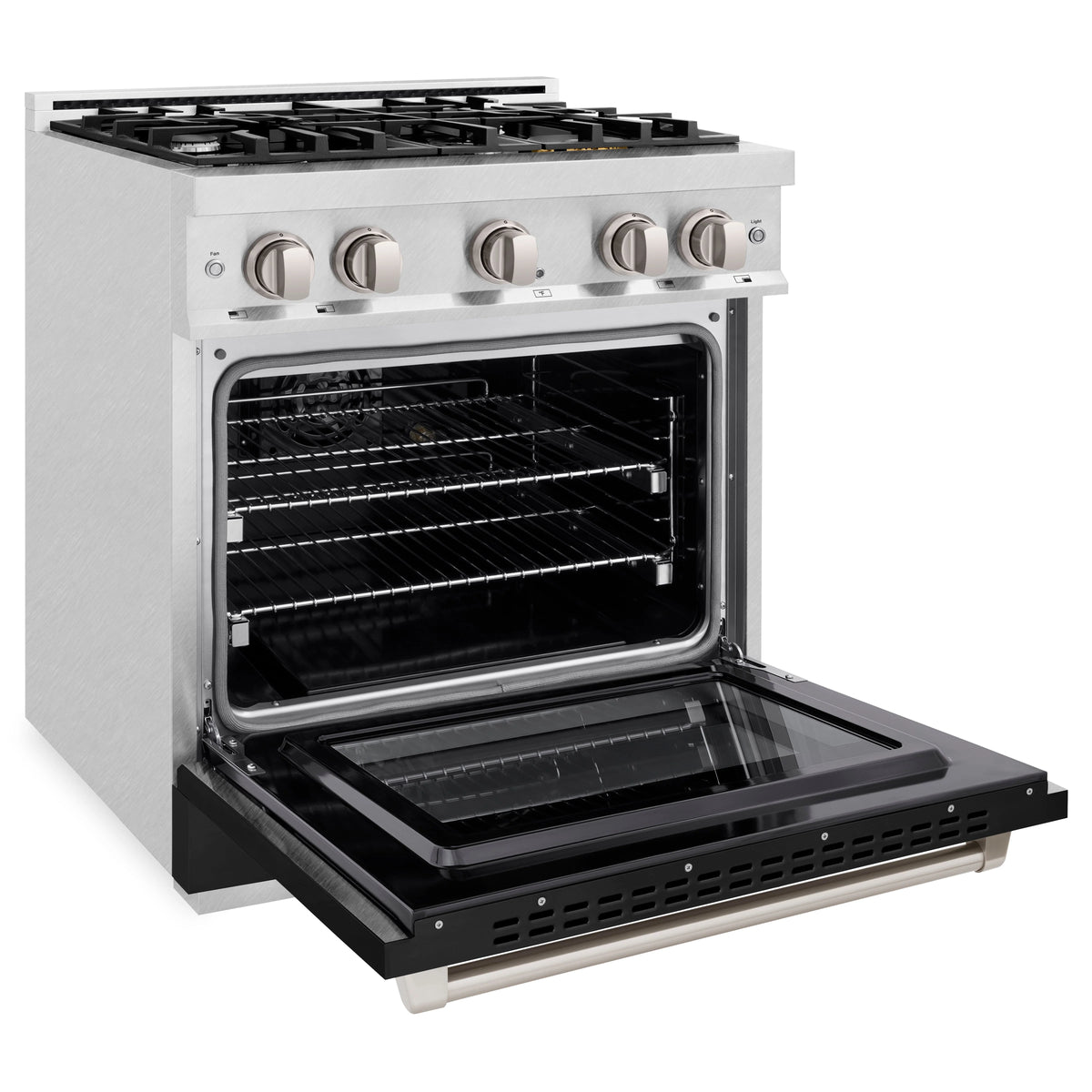 ZLINE - 30 in. 4.2 cu. ft. Select Gas Range with 4 Burner Cooktop and Convection Gas Oven in Satin Stainless Steel with Black Matte Door